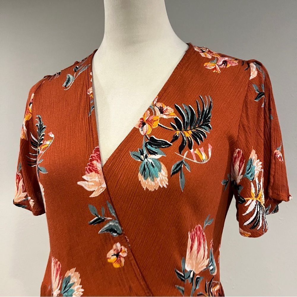 Lulu's‎ burnt Orange wrap Sundress with short Sleeves size small - Picture 2 of 14